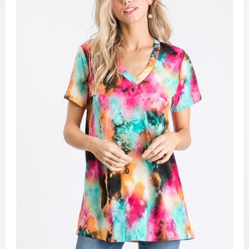 Heimish Orange Tie Dye V Neck Top Sz 1X